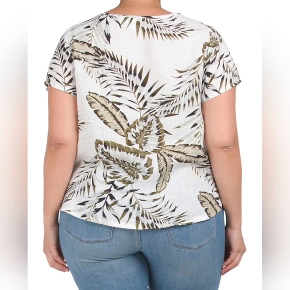 100% Linen C&C California Plus Printed Short Sleeve Top, Tropic, 1X, NWT - Picture 2 of 8